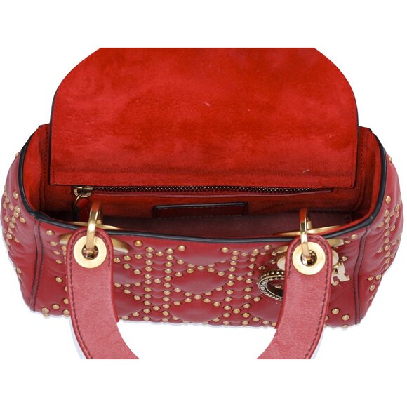 Christian Dior Lady Dior Mini Bag Handbag Red Gold Leather Studded - Picture 10 of 10